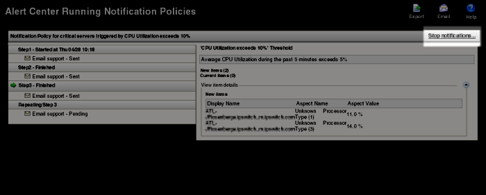 停止警報中心執行中的通知功能