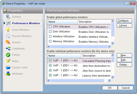 VoIP disabling custom performance monitors