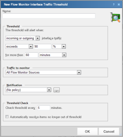 The New Flow Monitor Interface Traffic Threshold dialog