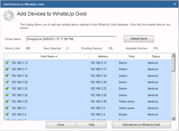 Add discovered devices to WhatsUp Gold
