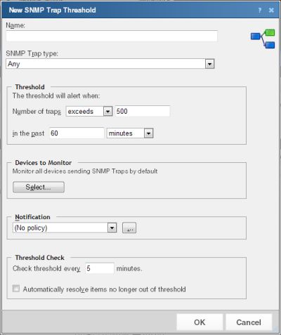 Диалоговое окно Создать порог ловушки SNMP