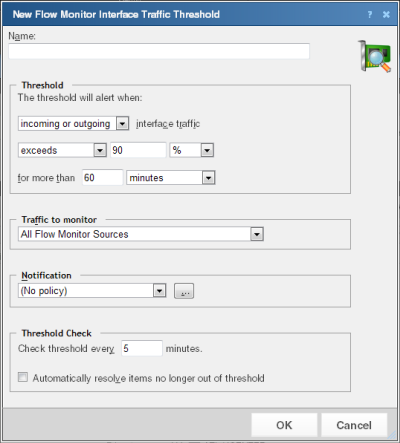 Диалоговое окно Создать порог трафика интерфейса Flow Monitor