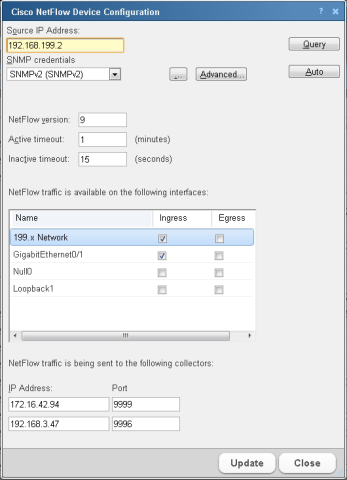 Конфигурация устройства Cisco NetFlow