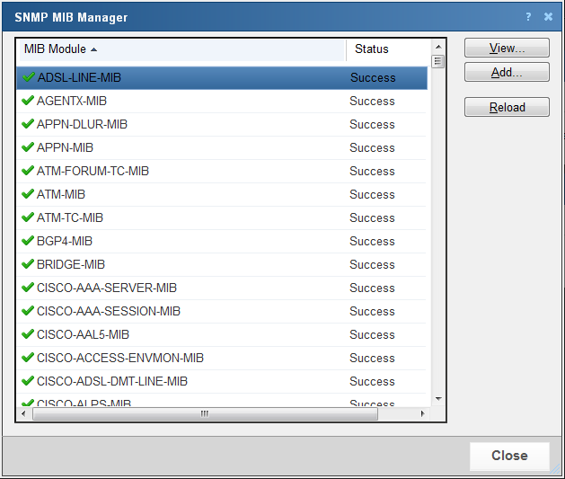 Использование диспетчера SNMP MIB