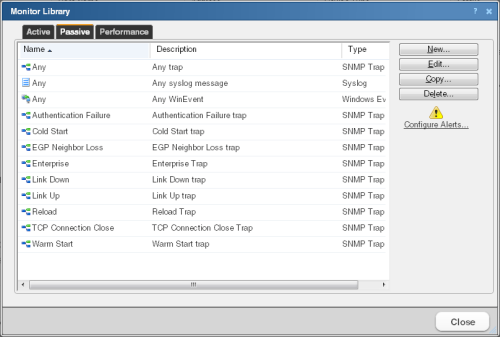 The Passive Monitor Library dialog