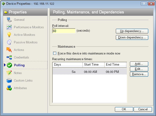 Device Properties Polling dialog