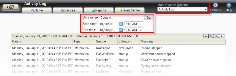 System Report toolbar