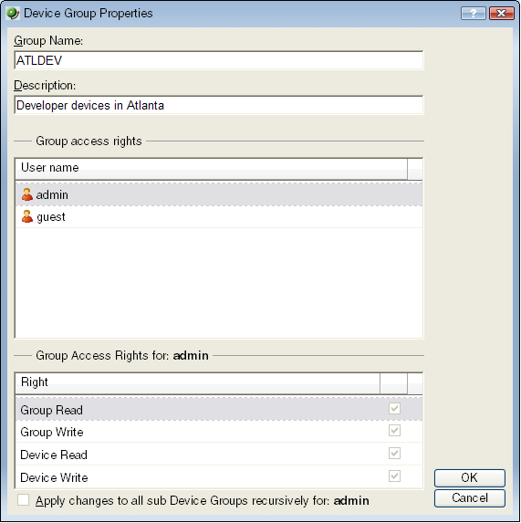 Device Group Properties dialog