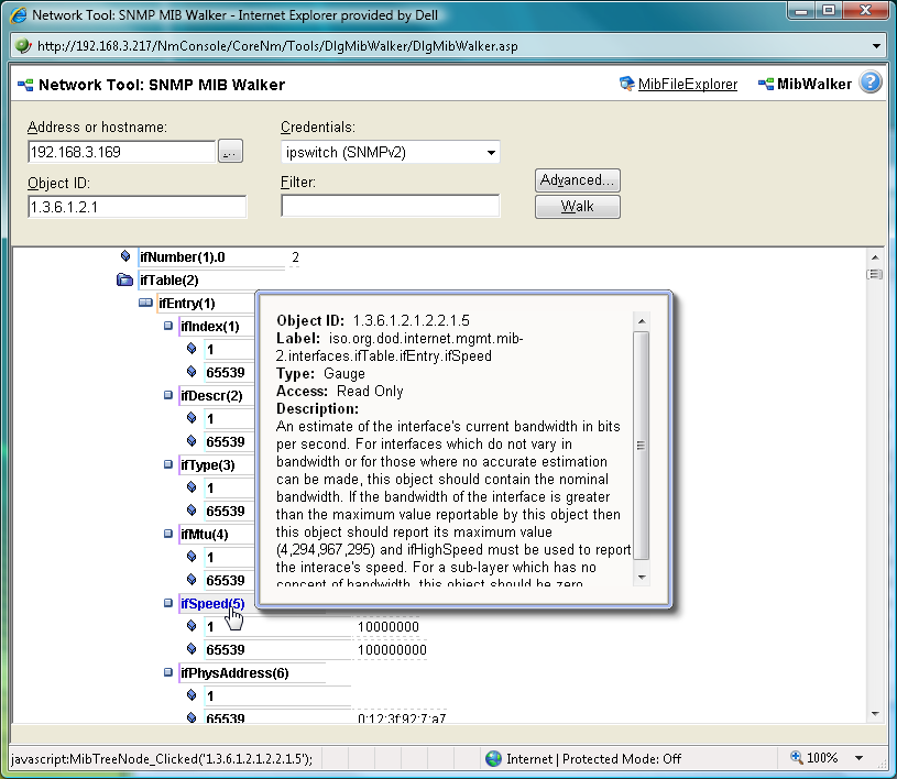 Network Tool MIB Walker MIB popup info
