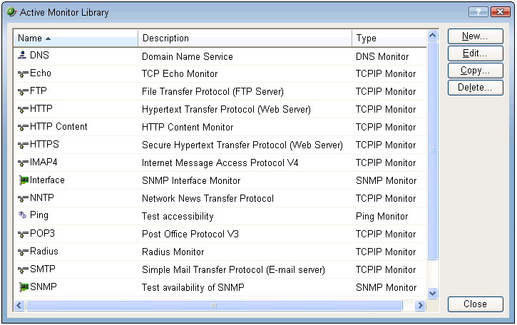 Active Monitor Library dialog