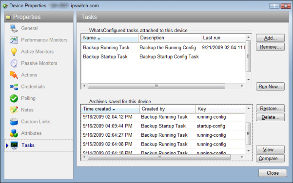 Device Properties Tasks dialog