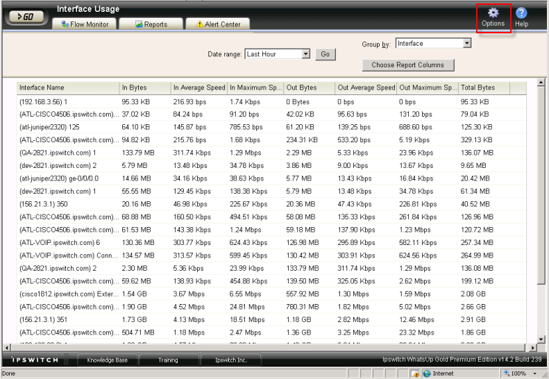 Flow Monitor Reports Options