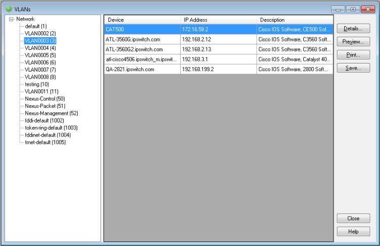 VLANs dialog