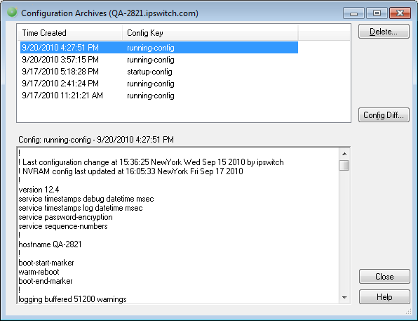 Configuration Archives dialog