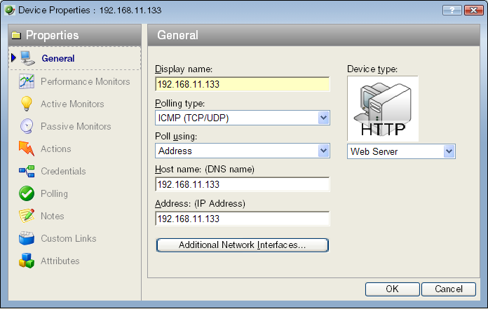 Device Properties dialog