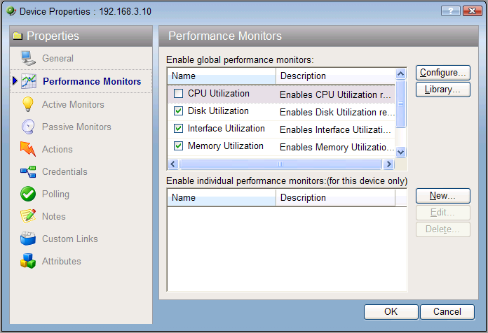 Device Properties - Performance Monitors