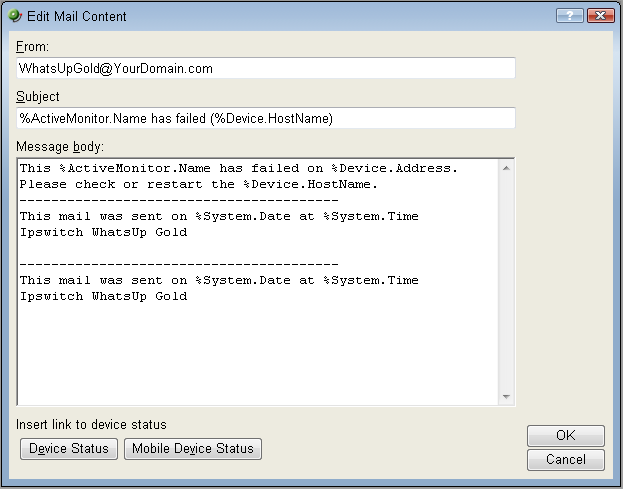 Edit Mail Content dialog for NetStats