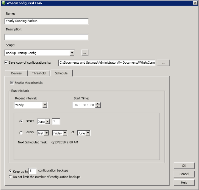 Configure a WhatsConfigured yearly task