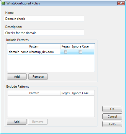 WhatsConfigured Policy dialog