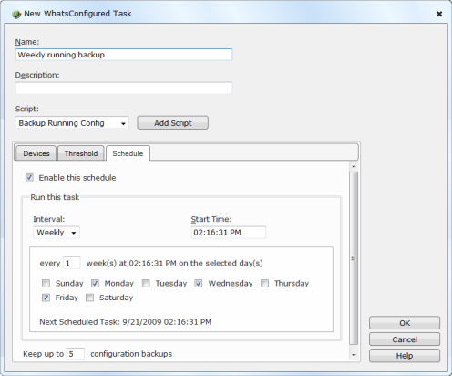 Configure a WhatsConfigured weekly task