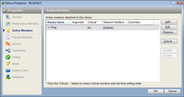 Device Properties Active Monitors dialog