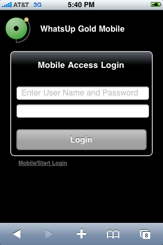 WhatsUp Gold Mobile Access login screen