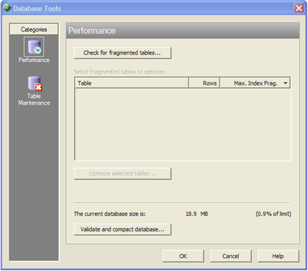 Database Tools dialog