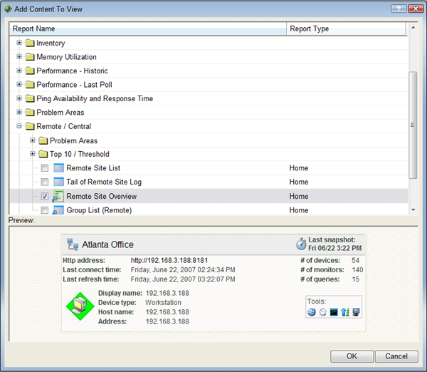 Adding a Remote Site report