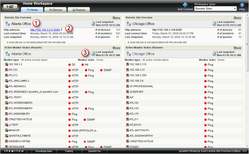 Workspace Report Remote Site highlights