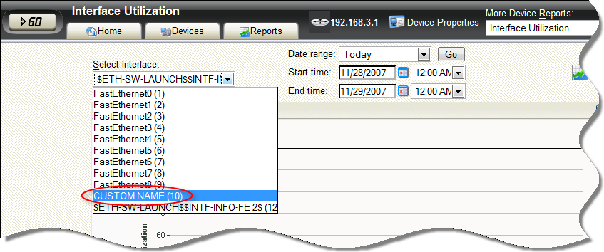 Selecting an Interface Utilization custom device interface