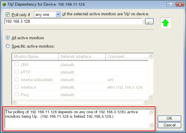 The dependency is described at the bottom of the dialog.