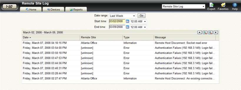 Full Reports Remote Site Log