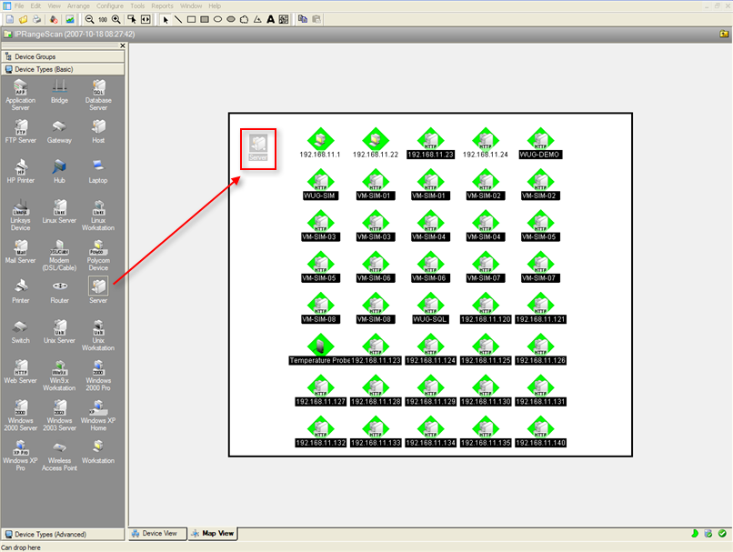 Clicking and dragging a device to a group