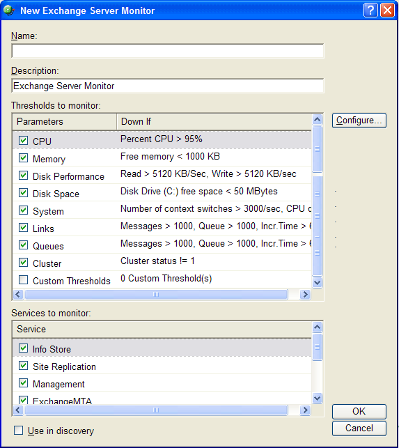 Exchange Monitor dialog