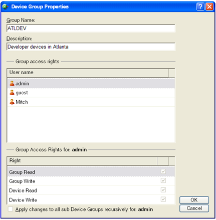Device Group Properties dialog