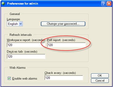 Enter a new time for the refresh interval in the Full report field.