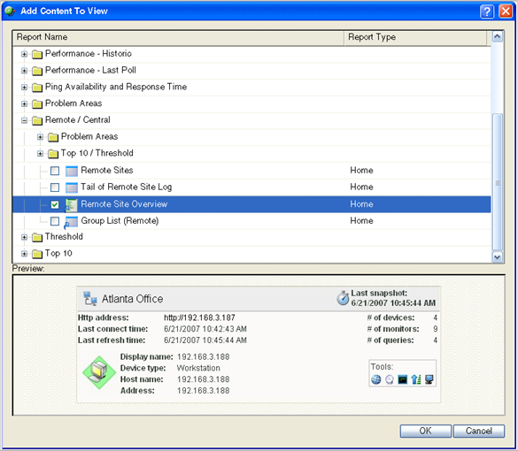 Adding a Remote Site report