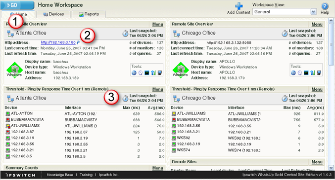 Workspace Report Remote Site highlights