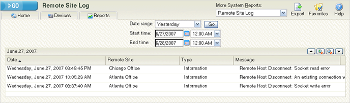 Full Reports Remote Site Log