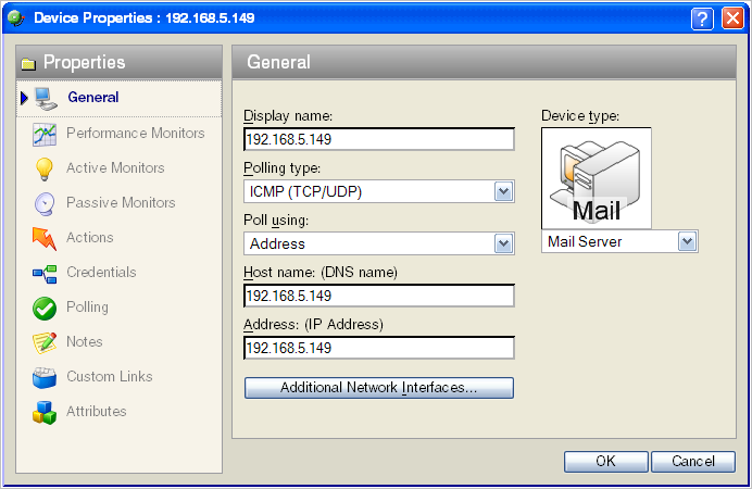 Device Properties dialog