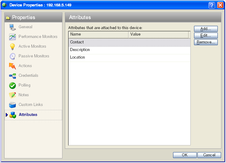 Device Property Attributes dialog