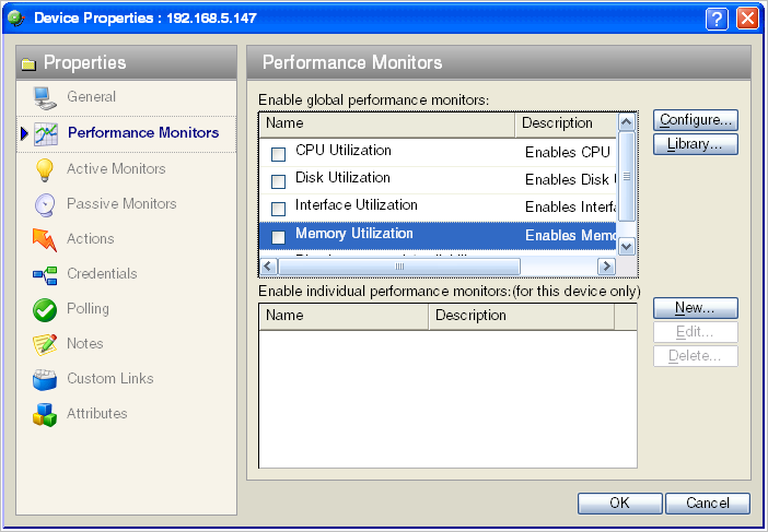 Device Properties Performance Monitors