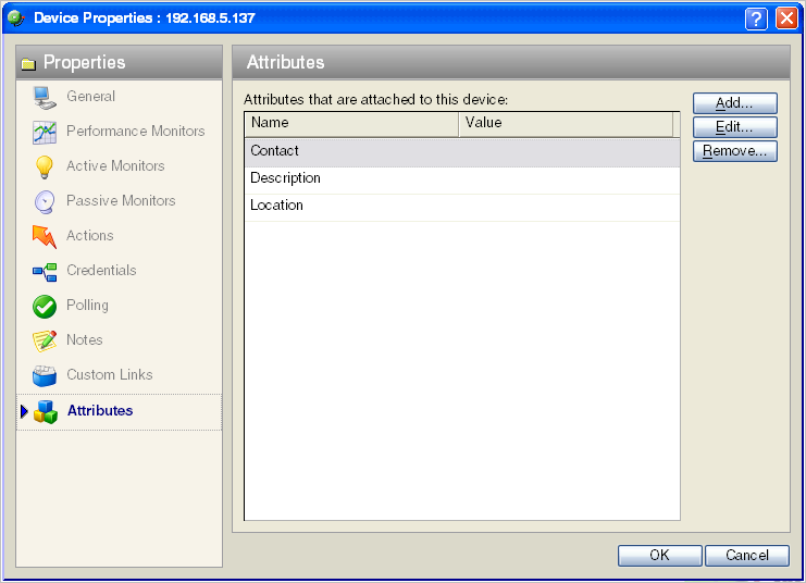 Device Properties Attributes dialog