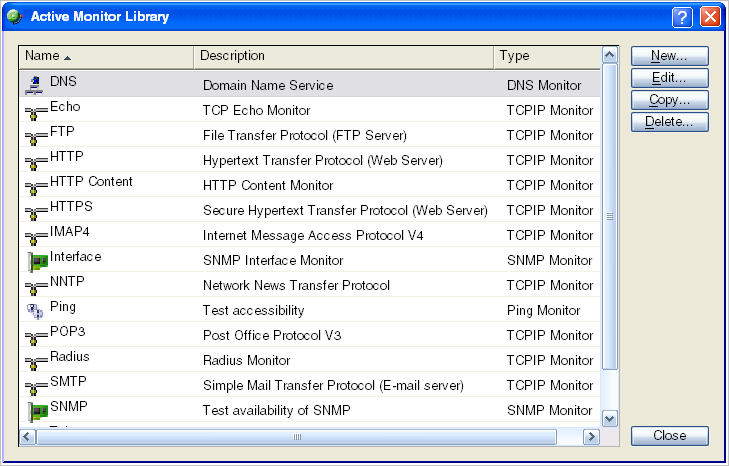 Active Monitor Library dialog