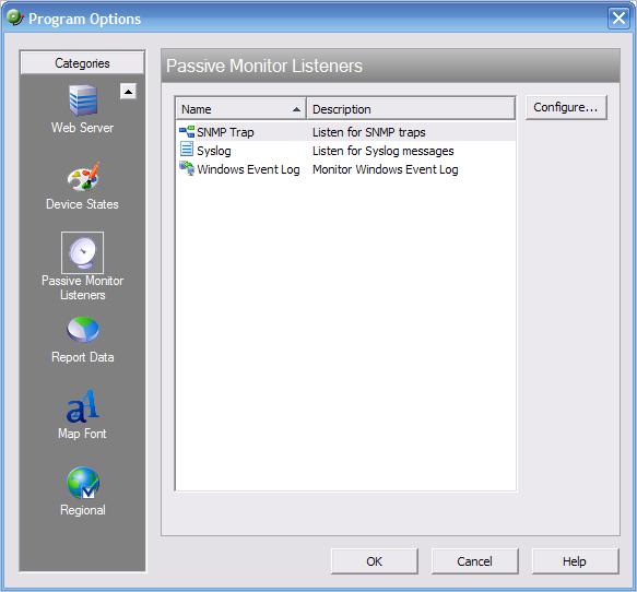 Passive Monitor Listeners dialog