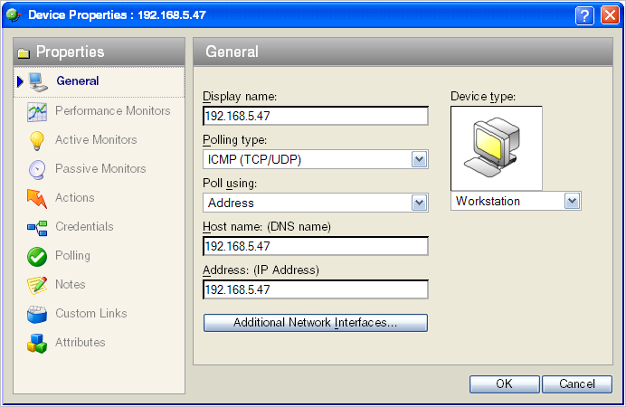 Device Properties dialog