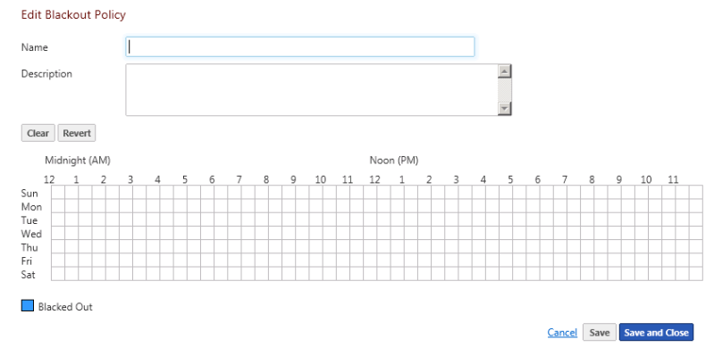 Use the Edit Blackout Policy page to configure blackout policies