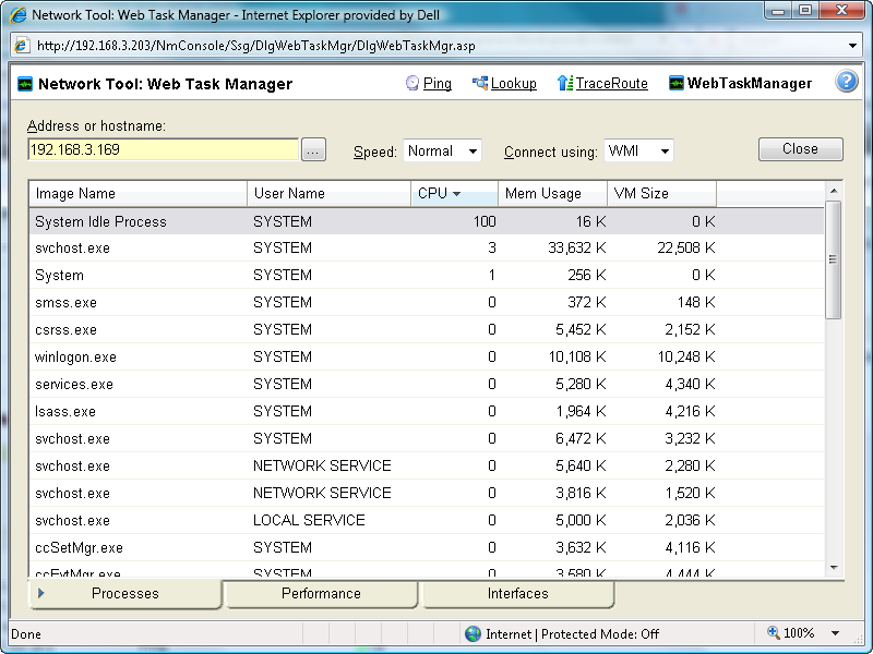 NetTools Web Task Manager Process tab