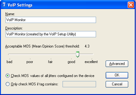VoIP Active Monitor Settings dialog