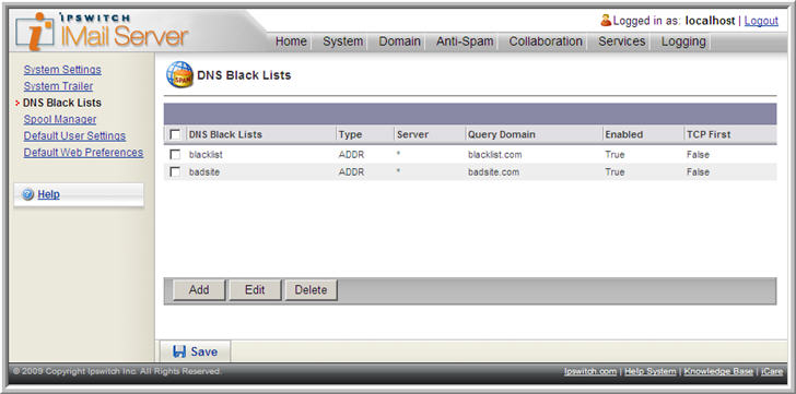 DNS black lists